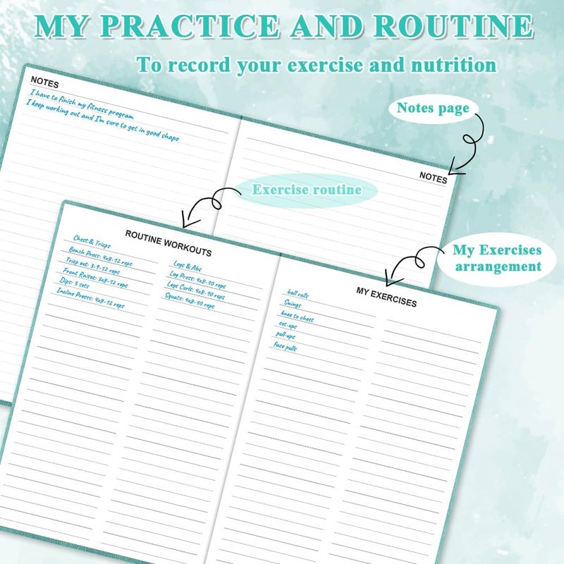 Getvow Fitness Planner - Workout Planner for Woman and Man - A5 Hardcover Workout Journal/Planner to Track Weight Loss, GYM, Bodybuilding Progress - Daily Health & Wellness Tracker, Teal - Image 5